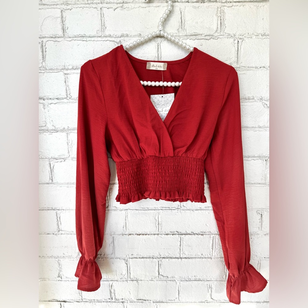 NWT Altar’d State Long Sleeve Wrap Cropped Top, Size XS